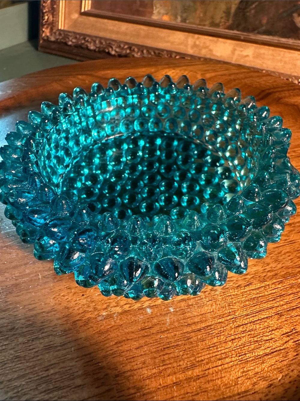 Vintage Fenton Colonial Blue Hobnail Trinket Dish Candle Holder Salt Cellar